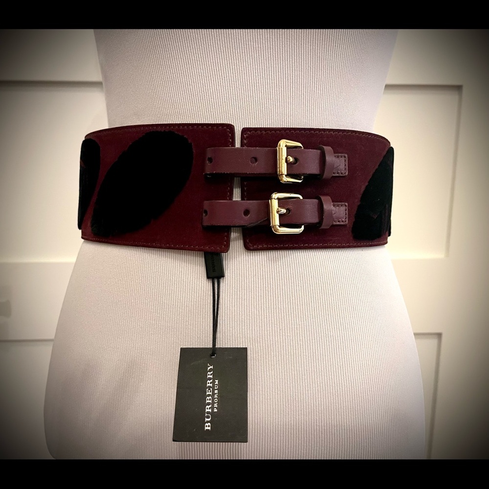 Burberry Prorsum Burgundy Suede Velvet Wide Corset Waist Belt